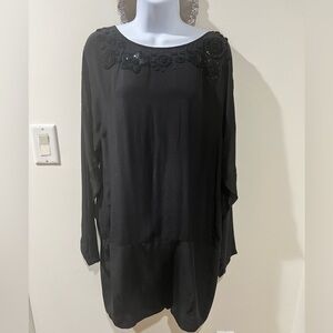 Black Silk Dress with Sparkling Embroidery